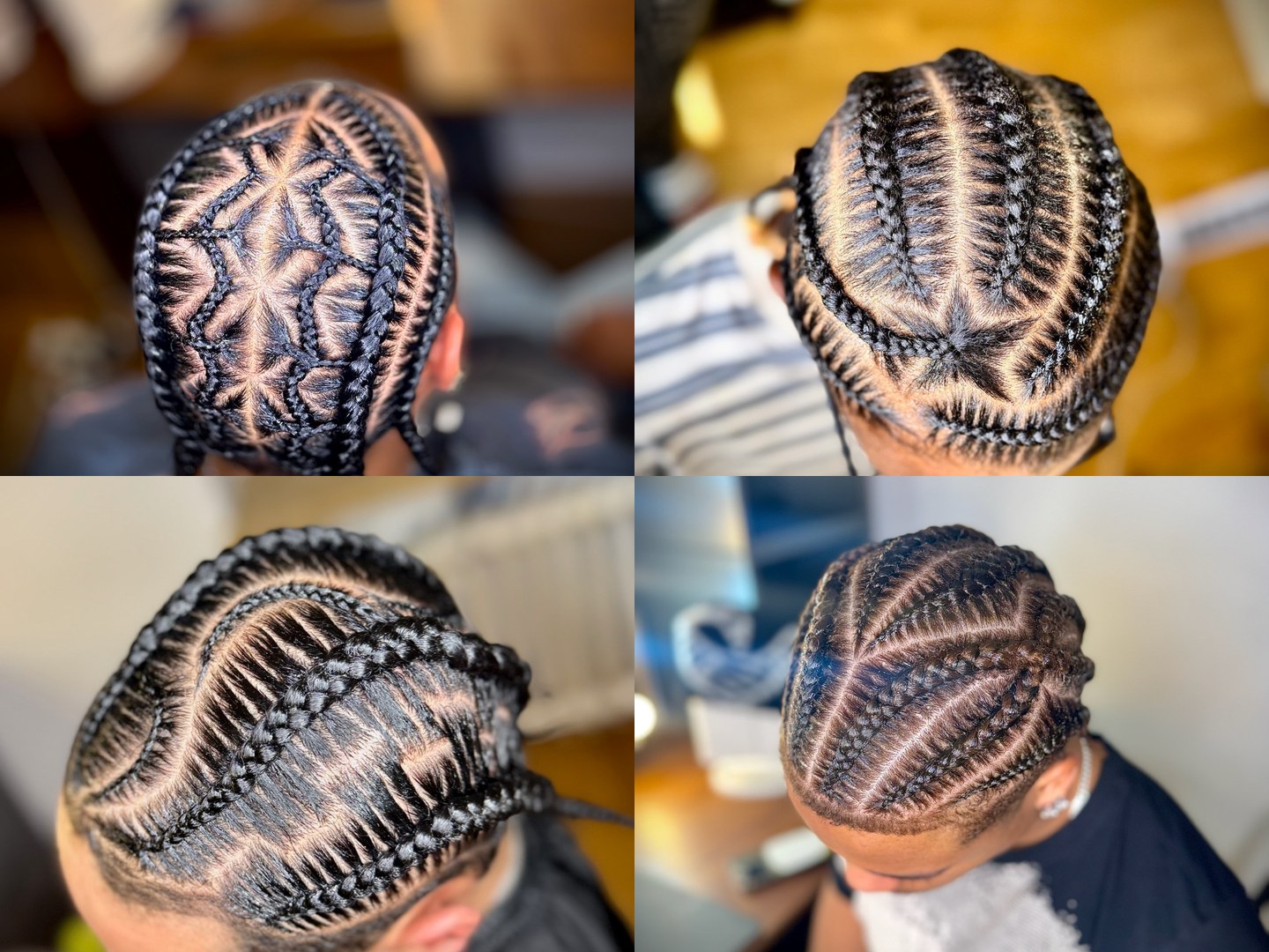 Vier Cornrow Designs mit Muster